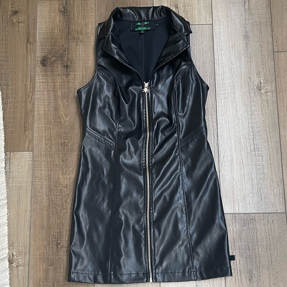 Tripp nyc Dresses & Skirts - Tripp NYC Daang Goodman Vintage Black Leather Vinyl Zipper Dress Gothic Punk | M